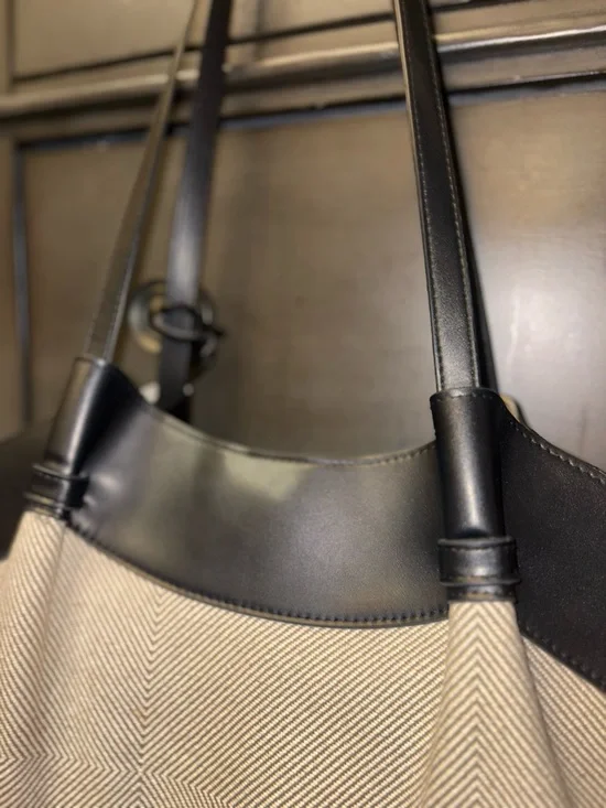 H & M Canvas and Black Leather Trim Tote Bag - Beige/Black - Picture 3 of 8